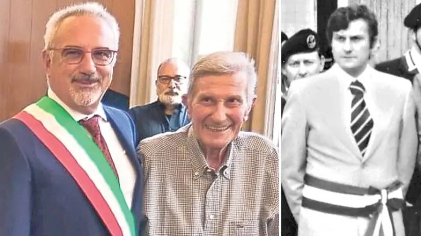 Moroso con il sindaco di Codroipo, Guido Nardini; a destra con la fascia tricolore