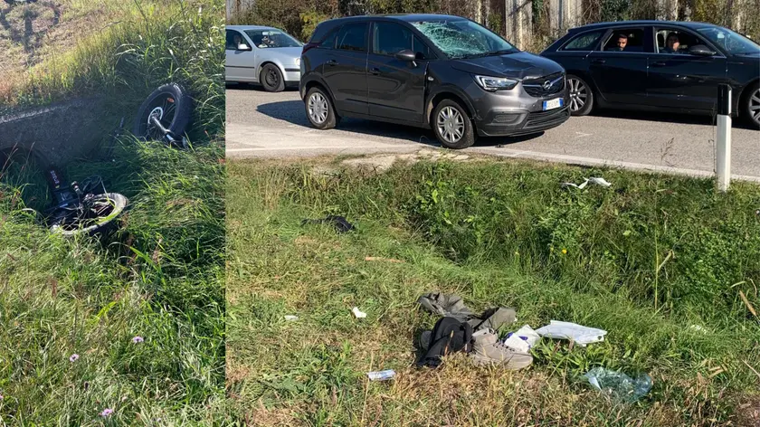 La bicicletta finita nel fosso e il luogo dell'incidente