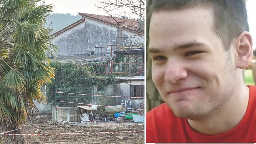 L’area del giardino dove è stato ritrovato il corpo di Mezzalira. Foto Tibaldi. A destra Andrea Piscanec, terzo iscritto nel registro degli indagati