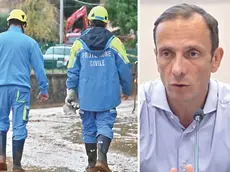 Protezione civile al lavoro durante il maltempo e il governatore Massimiliano Fedriga