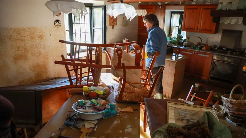 L’artista Dario Delpin nel salotto di casa tra pennelli e tele bagnate foto Tibaldi