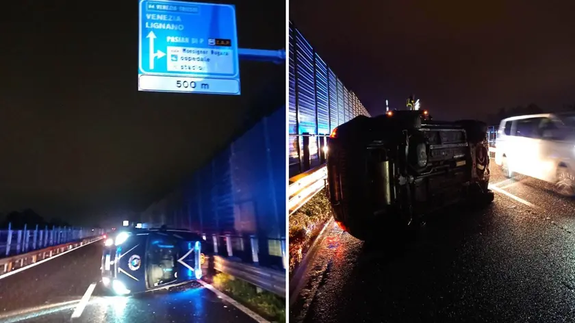 Una delle auto coinvolte è finita ruote all'aria