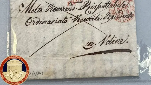 L'epistola del 1842 indirizzata all’Ordinariato vescovile di Udine, sequestrata a un collezionista triestino