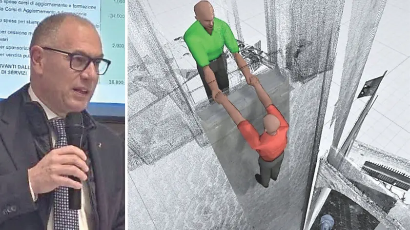 L’ingegnere forense Giuseppe Monfreda e un’immagine della simulazione virtuale che ha realizzato