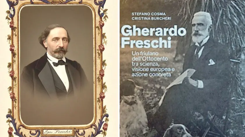 Un ritratto dell’agronomo friulano Gherardo Freschi, a destra la copertina del libro