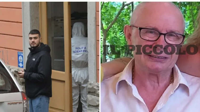 A sinistra il sopralluogo della Scientifica venerdì mattina (foto Bruni), a destra la vittima in una foto