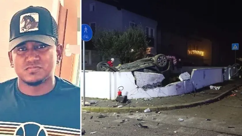 La vittima Niuvar Calao e, a destra, lo schianto di Bagnaria Arsa