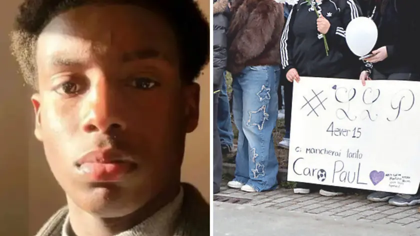 Paul Nana e cartelloni preparati dai compagni di classe in sua memoria