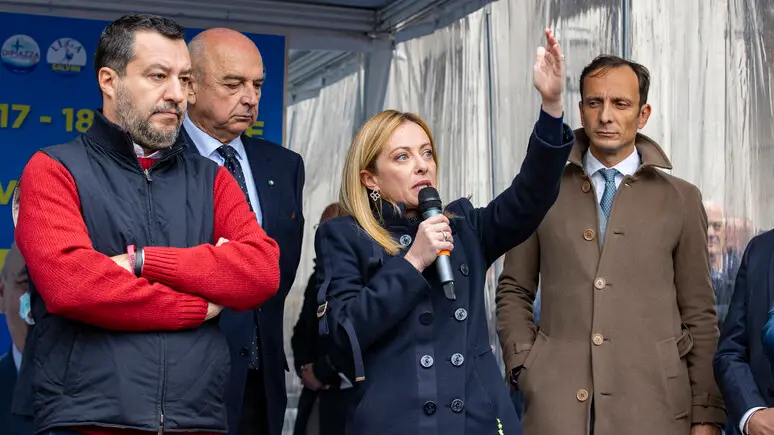 Da sinistra a destra: Matteo Salvini, Roberto Dipiazza, Giorgia Meloni e Massimiliano Fedriga