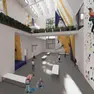 Un rendering della nuova palestra di roccia che sarà realizzata nell'ex caserma Osoppo