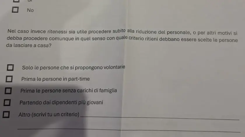 Il questionario dato ai dipendenti