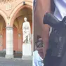 La Loggia Amulea di Prato della Valle e, a destra, una pistola di quelle in dotazione agli agenti della polizia locale