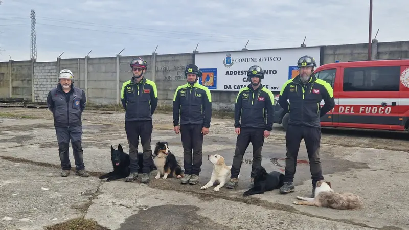 Eccoli schierati, cani e conduttori: insieme riescono a salvare vite