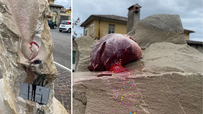 Il cuore e il sangue sul monumento intitolato a Norma Cossetto, vittima delle foibe