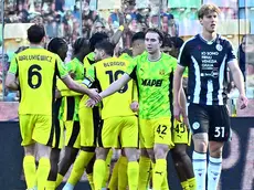 La gioia dei calciatori del Sassuolo a Udine (foto Petrussi)