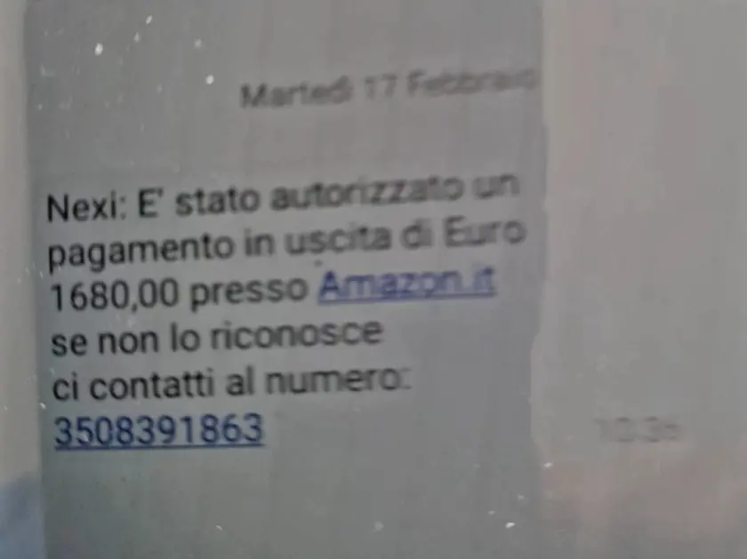 Uno dei messaggi truffa