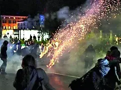 Un momento degli scontri al corteo Pro Palestina a Udine