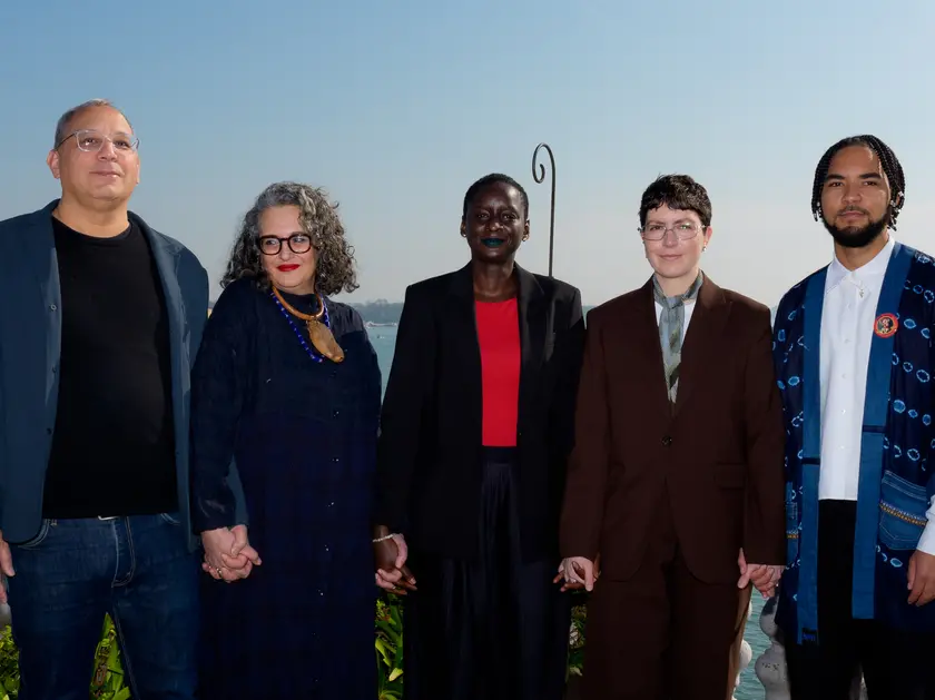 Il team sulla terrazza di Ca' Giustinian (foto Avezzù)