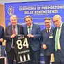 Il n°1 della Figc Gabriele Gravina, Dino Zoff, sabato 84 anni, Ermes Canciani, il presidente della Marianese Cristiano Silvestri e Giancarlo Abete (Lnd)