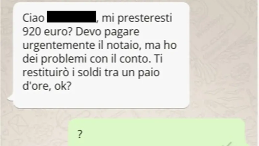 Lo screenshot della truffa