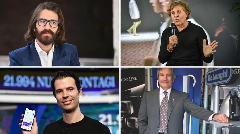 A sinistra, in alto Leonardo Maria Del Vecchio, in basso Luca Ferrari. A destra, in alto Renzo Rosso e in basso Giuseppe De Longhi