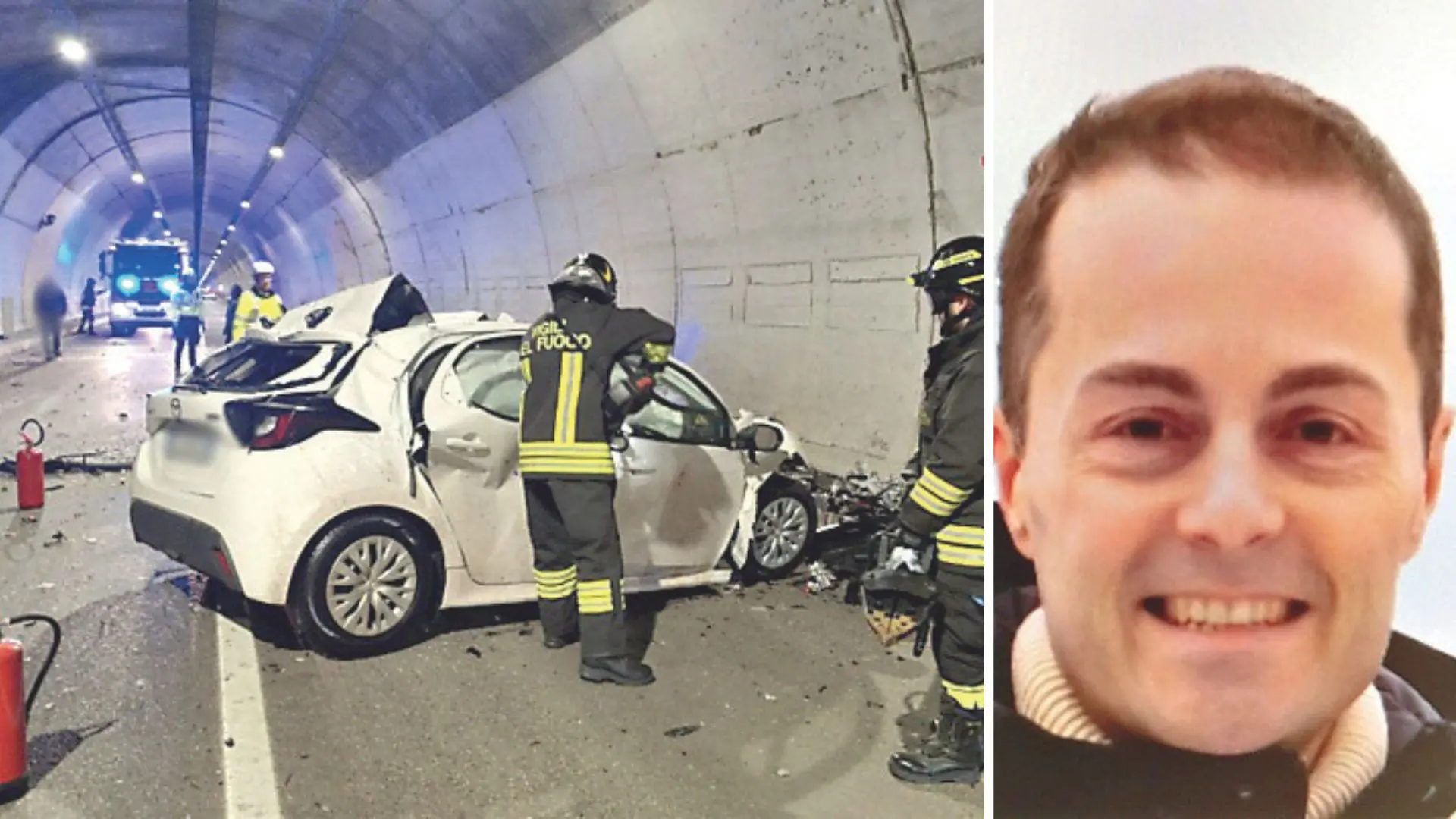 Quel che resta della Mazda dopo l'incidente e Valerio Bacigalupo, deceduto sul colpo