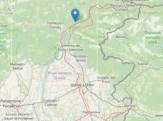 Nella mappa è indicato l'epicentro della scossa di terremoto, vicino a Moggio Udinese