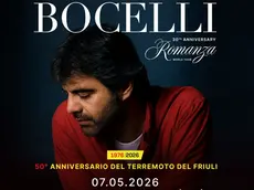 La locandina del concerto di Bocelli in programma il 7 maggio prossimo a Gemona