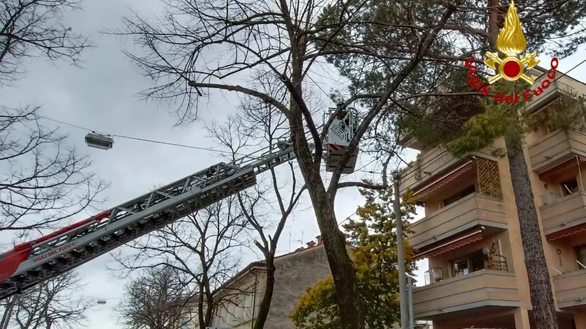 L'intervento dei vigili del fuoco a Udine per alcuni pali della luce pericolanti