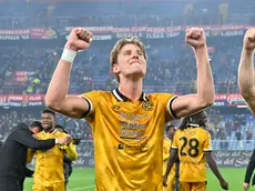 Kristensen esulta per l’ultimo successo: dopo Marassi, si è fermato in amichevole a Pordenone (Petrussi)