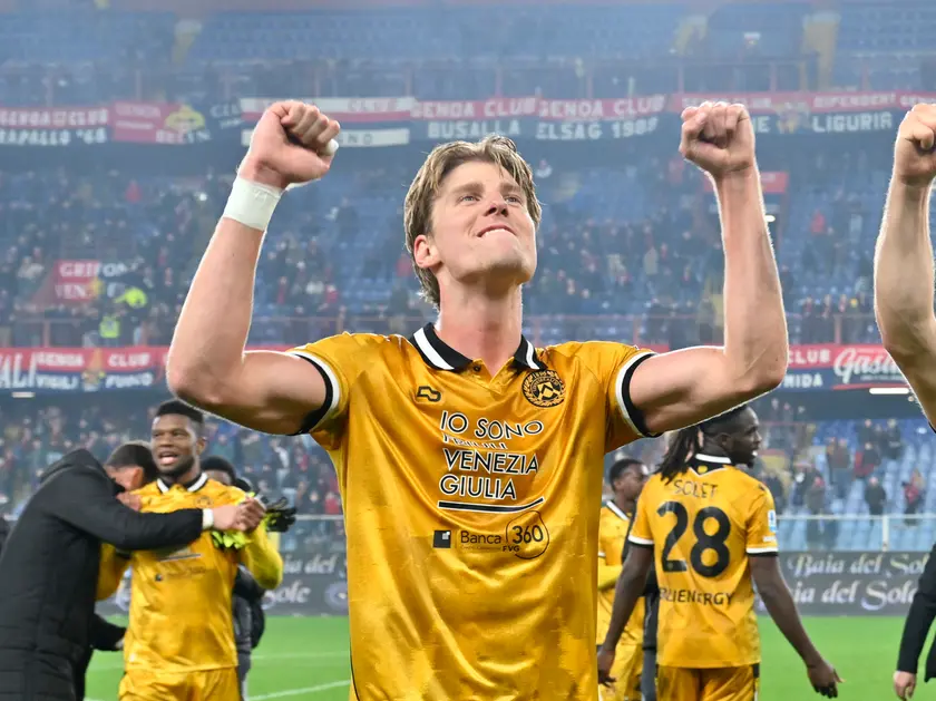 Kristensen esulta per l’ultimo successo: dopo Marassi, si è fermato in amichevole a Pordenone (Petrussi)