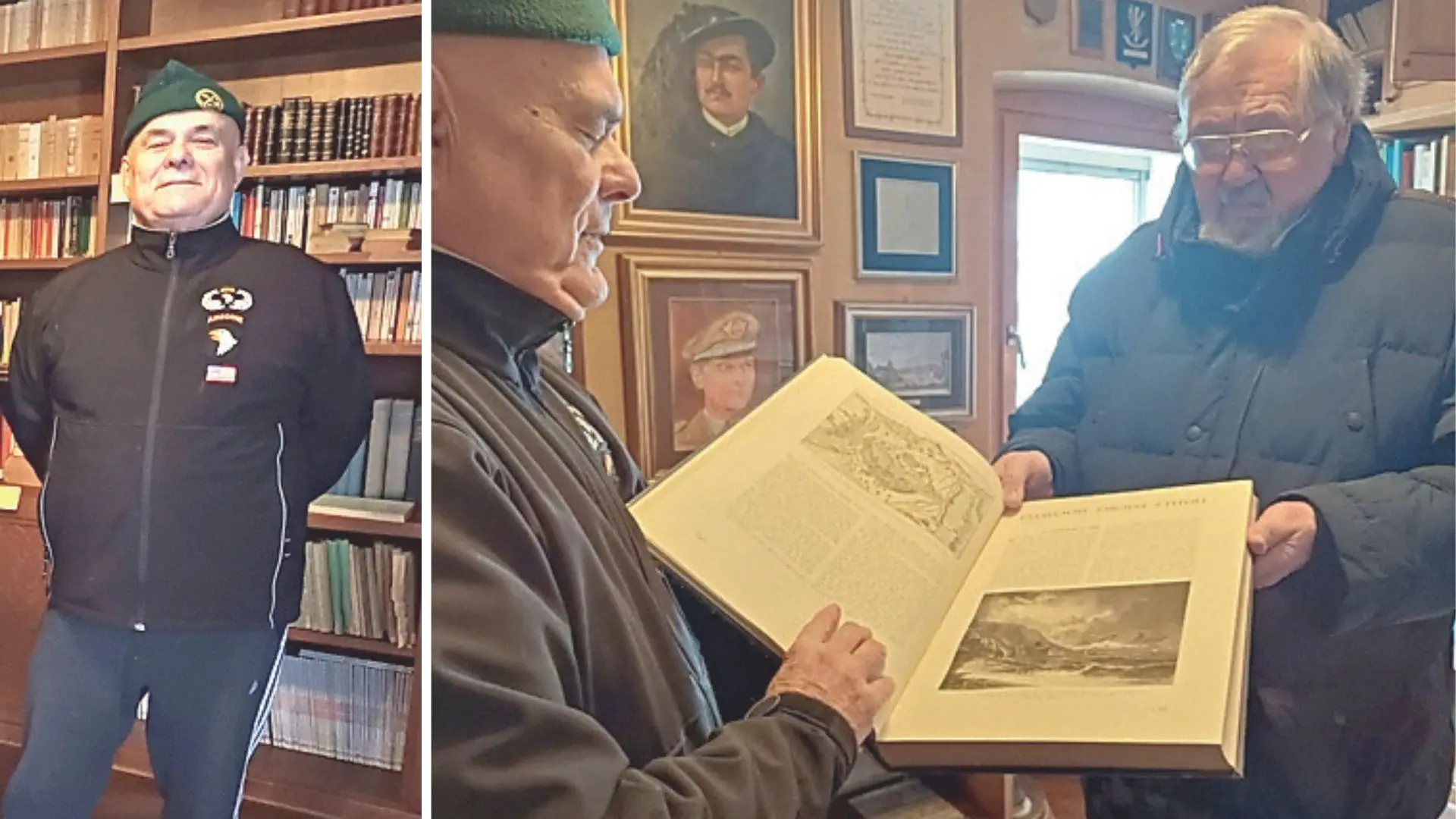 Italo Cati che ha catalogato i libri, a destra con Franco Zampar mentre visionano un testo