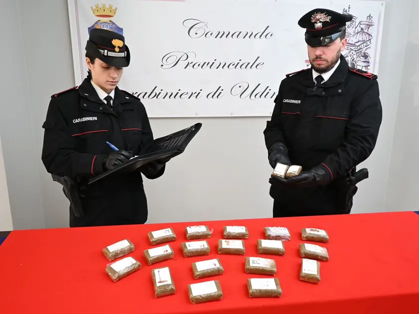 La droga sequestrata dai carabinieri del Nucleo Radiomobile di Udine