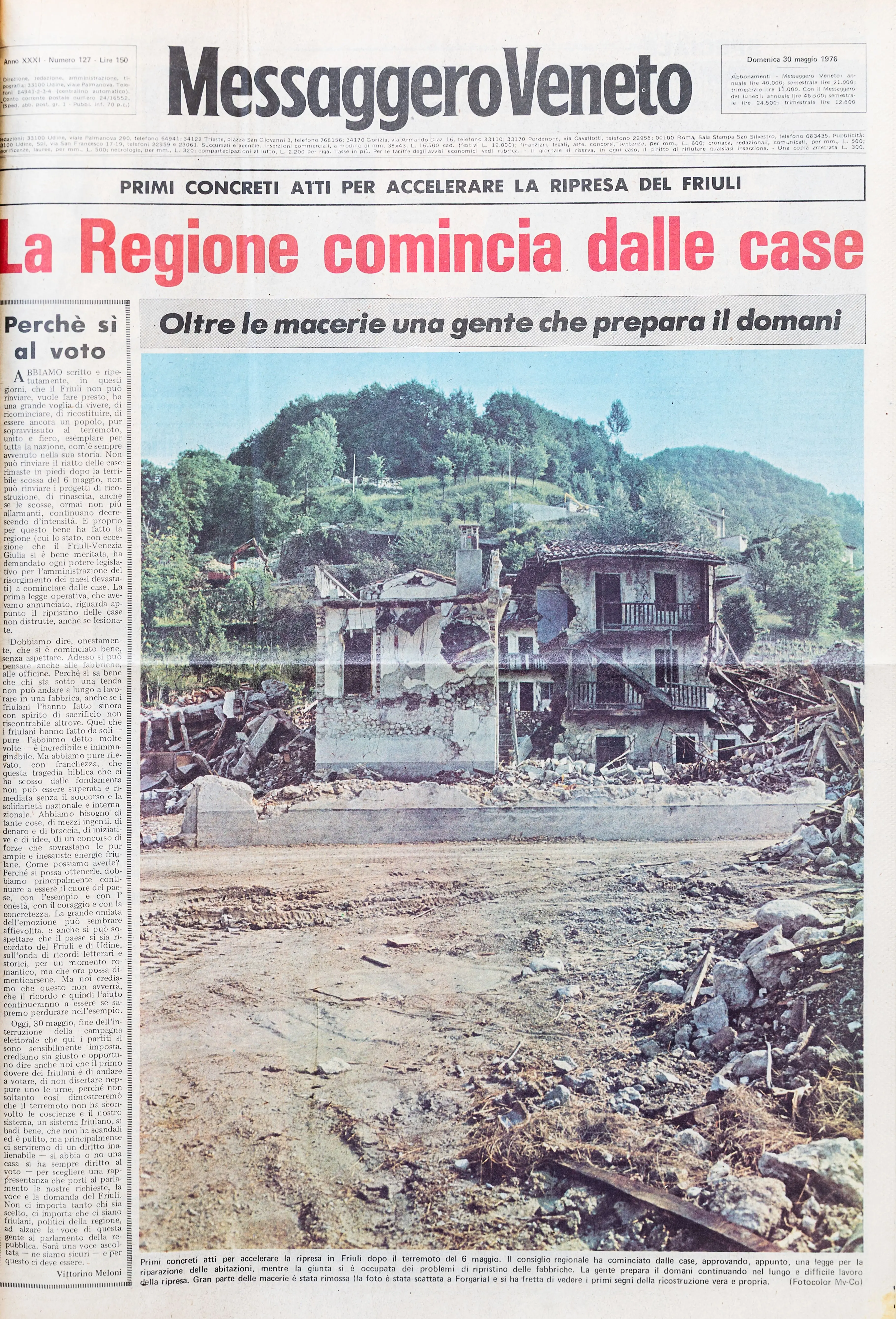 Dal giorno dopo la prima scossa, che alle 21 del 6 maggio 1976 raggiunse una Magnitudo di 6.5 alle repliche sismiche dei giorni successi, fino agli ulteriori sismi registrati quattro mesi dopo, a settembre: l'11 venne rilevato un sisma di Magnitudo 5.6, il 15 di Magnitudo 6. La devastazione immortalata dai primi, drammatici scatti fotografici, i morti, le testimonianze e le disperate richieste di aiuto della popolazione: un resoconto crudo, come quel sentimento che per mesi oscurò il Friuli: la paura. (Archivio Messaggero Veneto)