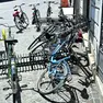 Le biciclette parcheggiate in piazzetta Cavour, finite nel mirino di un vandalo (foto Brisotto / Petrusssi)