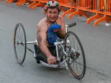Alex Zanardi nel 2008, alla maratona di Padova