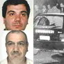Pietro Gugliotta in una foto d'archivio e in una recente, a destra uno dei colpi criminali della banda
