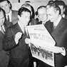 Un momento dell'inaugurazione dell'attuale sede del Messaggero Veneto, nel 1968, con Aldo Moro e il direttore Vittorino Meloni