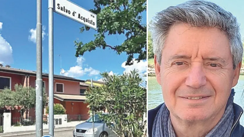 Via Salvo d’Acquisto, a San Vito al Tagliamento e, a destra, Stefano Cattaruzza