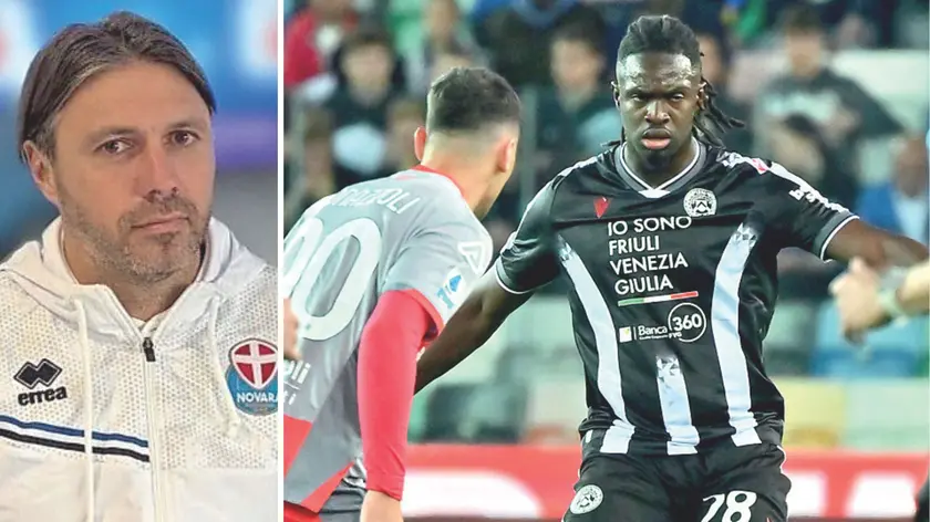 Andrea Dossena e, a destra, il difensore bianconero Solet (foto Petrussi)