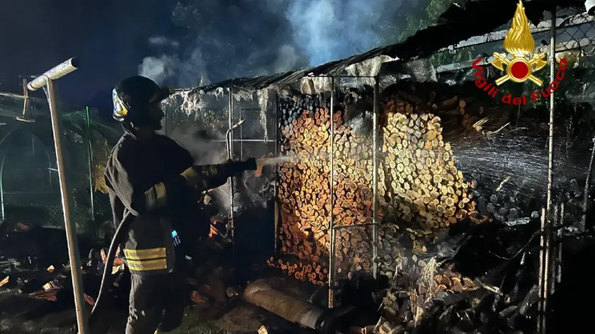 I vigili del fuoco al lavoro sulla legnaia