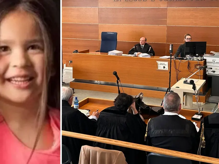 La piccola Penelope Cossaro e, a destra, il processo a Udine