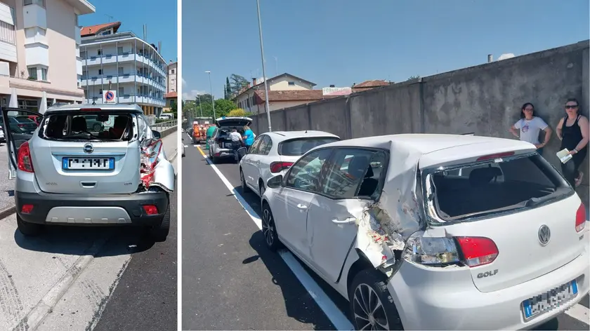 Due delle auto danneggiate da un trattore in via Luinis a Cividale
