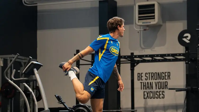 Nicolò Zaniolo all’opera in palestra nel primo giorno di allenamento