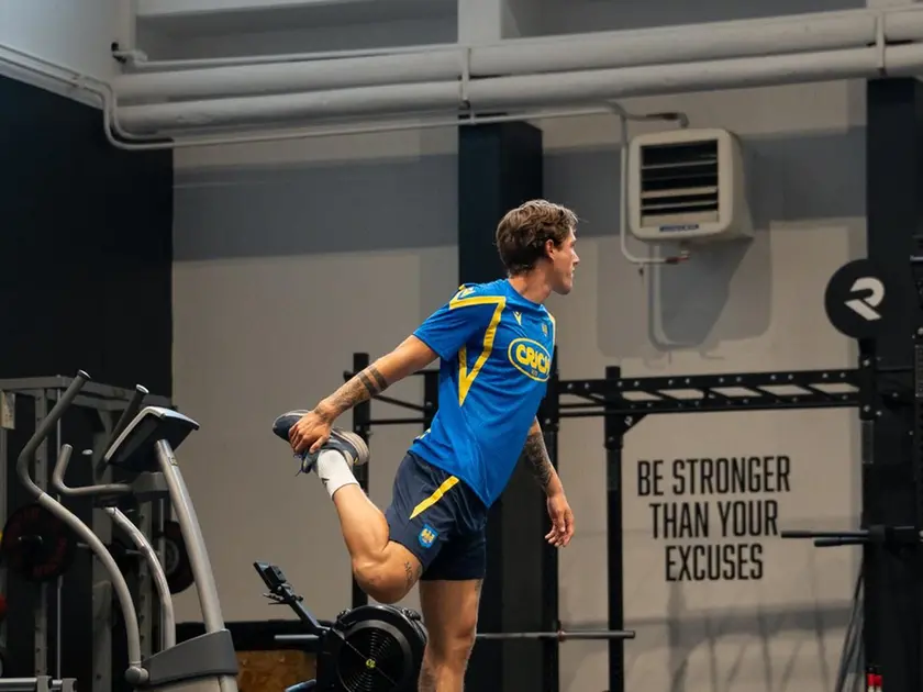 Nicolò Zaniolo all’opera in palestra nel primo giorno di allenamento