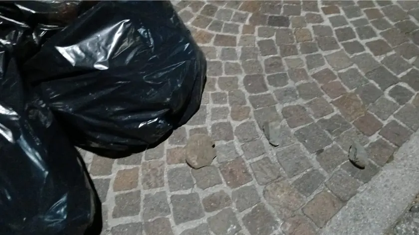 Alcuni dei sassi lanciati durante la lite in strada a Udine