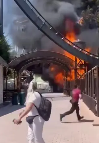 Alcuni visitatori in fuga dalle fiamme