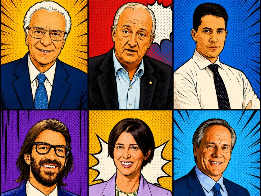 Dall’alto, da sinistra: Marcello Cestaro, Dario Brendolan, Giacomo Mareschi Danieli, Leonardo Maria Del Vecchio, Camilla Benedetti, Fabio de’ Longhi, Sandro Veronesi, Alessandro Benetton, Anna Mareschi Danieli