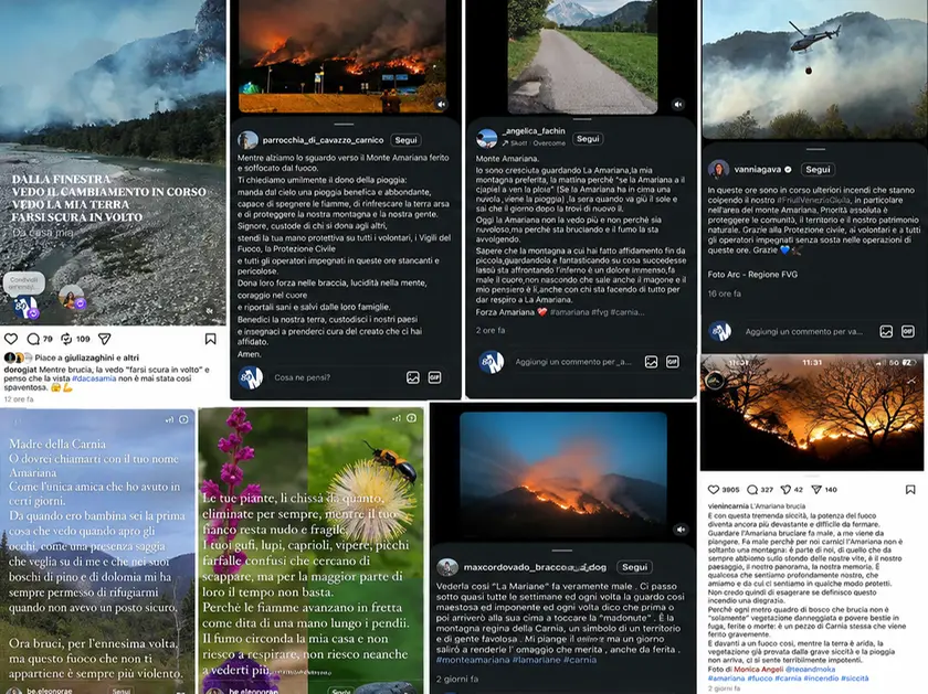 Gli screenshot dei social sugli incendi in Carnia