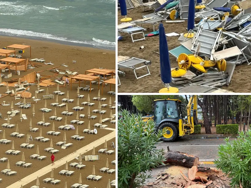 Alcune immagini delle conseguenze del maltempo a Lignano venerdì pomeriggio
